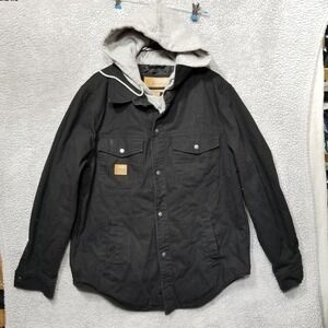 BOEING Black Denim Jean Jacket  Quilt Lined Snap Button‎ With Hoodie Size Medium